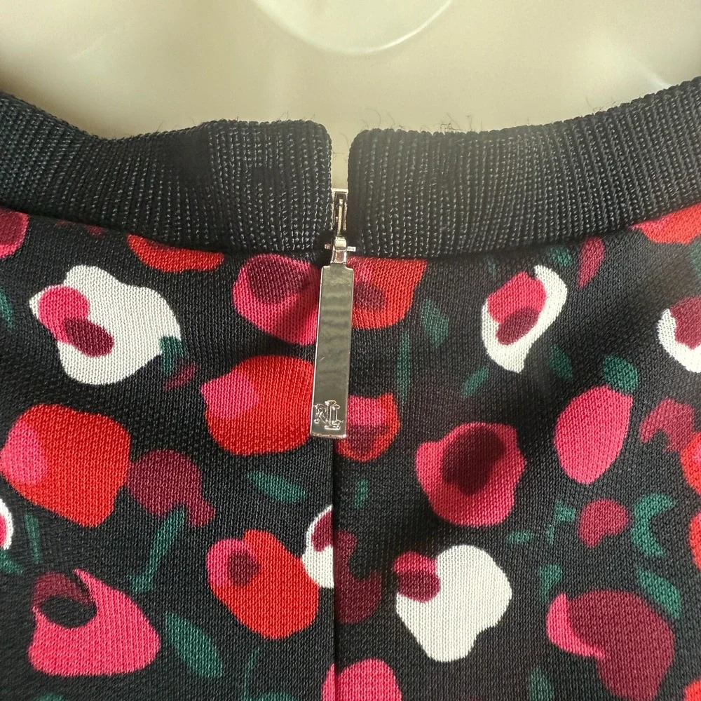 Lauren Ralph Lauren Midi Dress Sz L Red Pink Floral Jersey Knit‎